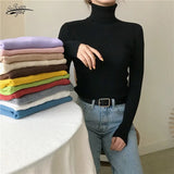Solid Color Basic Versatile Turtleneck Sweater Thick Winter Long Sleeve Classic Knitted Bottoming Shirt Women Top
