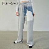 Casual Wide Leg Pants For Women High Waist Patchwork Pocket Straight Loose Trousers Female Fashion New