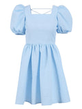 Party Lavender Bandage Backless Dress Chic Puff Sleeves Jacquard Flare Dress Elegant Lady Clubwear Summer Mini