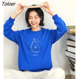 Women Fleece Sweatshirt 2022 Winter Long Sleeve O Neck Loose Hoodie Pear Print Warm Basic Casual Streetwear