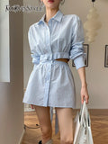 Striped Colorblock Shirt Dress For Women Lapel Long Sleeve Cut Out Single Breasted Mini Dresses Female 2022