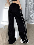 Women Streetwear Black Sweatpants High Quality Striped Patchwork Cargo Pants Retro Harajuku Korean Oversize Bf Trousers-Outfit
