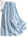 Woman Fashion 2022 New Solid Color Elastic Waist Lace Up Cotton Linen Skirt Long Skirt Leisure Elegant Women's
