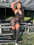 Summer Bodycon Sexy Rompers Women Jumpsuit Sleeveless See Though Rompers Playsuits Black One Piece Outfit Jumpsuit