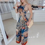 Tropical Print Spaghetti Strap Jumpsuit-Outfit