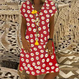Summer Floral Summer Loose Dress Women V-neck Short Sleeve Plus Size Elegant Midi Dresses Beach Casual Boho Yellow