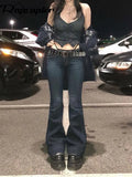 y2k Flare Jeans Vintage Low Waisted Cute Trousers Aesthetic Streetwear Casual Cargo Pants Women Korean Distressed