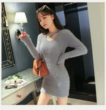 Mink Furry Sweater Women Autumn Winter Embroidery Elasticity Knit Bottoming Pullover Hippocampus Sexy Package Hip
