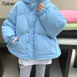Zipper Up Hooded Parka for Women 2023 Winter Drawstring Warm Short Jacket Woman Korean Loose Cotton Padded Coats
