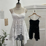 Lace Tling Folded Sling Vest Irregular Skirt Shaved Thin Holiday Wind Sleeveless Top