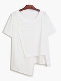 Women Black Big Size Casual Irregular Spliced Cross T-shirt V-Neck Short Sleeve Fashion Tide Spring Summer 2023