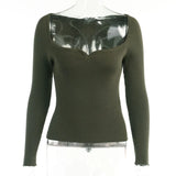 Knitted Square Collar Tops Women Sexy Long Sleeve Women Slim Minimalist Autumn 2021 Basic Korean Black Casual