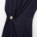 New Gold Styling Sleeveless Denim Fan Dress