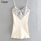 Women Sexy Sequined Pathcwork Soft Satin Sling Mini Dress Ladies Chic Backless Slim Party Vestidos Mujer