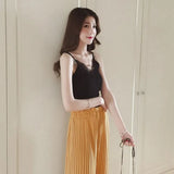 Hook Flower Lace Tank solid Stitching V-neck Camis Female Knitted Short Slim Sleeveless Shirt Tank Casual