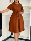 Women's 2025 Summer Fashion Temperament Solid Color Bonded Short Sleeves Grand