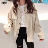 Corduroy Jacket Women Coat Casual Vintage Single Breasted Turn Down Collar Long Sleeve Pocket Solid Button Clothes