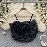 Holiday Wind Eogen Yarn Three-Dimensional Flower Sling Vest Women's Summer New Ocean Chic Short