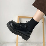 Graduation party Platform Casual Shoes Spring Autumn Women Oxford Shoes Flat on Black Lace Up Leather Shoes Sewing Round Toe zapatos