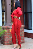 Party Sexy Knotted Crop Top and Ruffles Pants