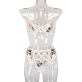 Lace Bodysuit Women Floral Pink Rose SexyLace Bra And Panty Set With Steel Bone Push Up Intimates Lingerie Clothes