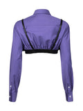 Straight Shirt For Women Lapel Long Sleeve Patchwork Fake Two Piece Colorblock Button Through Blouse Female