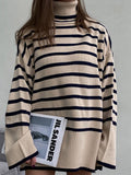Women Sweater Turtleneck Oversize Pullover For Winter 2022 Women's Striped Sweaters Warm Jumper Thick Sweater For Women