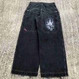 New High Street Hiphop Hip Hop Brand Printed Jeans Men's Straight Baggy Wide-Legged Pants-Outfit