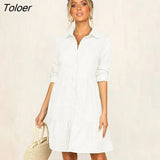 Shirt Dress women Casual Button Turn-down Collar Long Sleeve Ruffles A-line Dress 2021 Spring Woman Pink Party