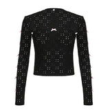 Desire Atmosphere Feeling Girl Little Sexy Bow Splicing Slim Chest Ultra-Short Blouse Two-Piece Set 2024 New Style-Outfit