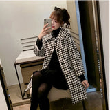Bird Lattice Woollen Coat Women's Autumn And Winter Korean Loose Medium Length Small And Cotton Thickened Plaid