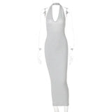 Summer Ribbed Knitted V Neck Black Long Dress Women Sleeveless Slim Party Club Elegant Female Bodycon Midi Dress Streetwear