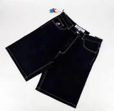 Year's Popular Style Men's Shorts Y2K Pants Original Gothic Hip-Hop Cartoon Pattern Embroidered Loose Denim Shorts-Outfit