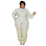 Size Women Fall Clothing Wholesale Hoodie Sweatsuit Solid Long Sleeve Tassel Casual Tracksuit Two Piece Set