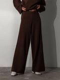 Women Knitted Two Piece Sets Solid High Collar Pullovers+Wide Legs Pants Irregular Suit 2022 Autumn Winter Fashion Loose