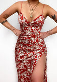 Sweet Strap Sleeveless Floral Print Slit Midi Asymmetrical Holiday