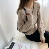 Women Fashion Slim Square Collar Long Sleeve Knitting Solid Simple Soft Cozy Tender Design Ulzzang Feminine
