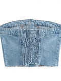 Women Sexy Tube Tops Sleeveless Buttons Up Bustiers Corsets Strapless Denim Off Shoulder Cropped Tank Mini Vest 2023-Outfit