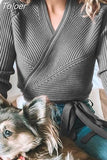 Winter Knitted Sweater Women V-neck Slim Pullovers Sweater Ladies Wrap Sweaters Female Casual Sweater