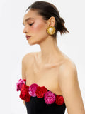 Women's Clothing 2024 New Design Sexy Breast-Wearing Flowers Decorated With Color Dress Temperament Evening Dress