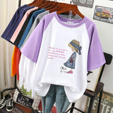 100% Cotton L-4XL T Shirt Plus Size Cartoon Girls Print Tshirt Short Sleeve Women Summer Sweet O Neck Oversized T