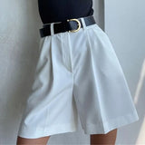 High Waisted Wide Leg Shorts Women Pocket Pleated 2022 Summer Casual Shorts Solid Straight Ladies Green Wide