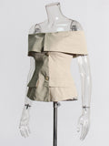 Toloer Socialite Light Ripe Wind Autumn 2024 New One-Line Collar Open Shoulder Splicing Design Slim Suit Jacket-Outfit