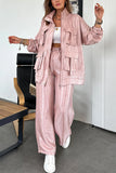 Women's Straight Trousers Two-Piece Solid Fashion Long-Sleeved Jacket Three-Dimensional Pocket