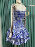 Off Shoulder Strapless Dresses For Women Sleeveless Embroidery Hollow Out Patchwork Ruffles Mini Dress Female