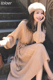Twist Autumn Winter bandage Dress Knitted Women Sweaters Pullover Long Sleeve Round Neck Pullovers Knit Sweater Dress