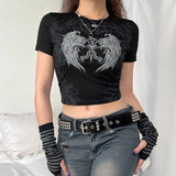 Street Fashion Women's Wear Solid Color Round Collar Printing Slim Short Sexy T-Shirt Trend-Outfit