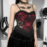 Black Lace Trim Emo Alternative Aesthetic Crop Tops Y2K Mall Goth Crop Tops Women Backless Sexy Strap Tanks gothic tops-Outfit