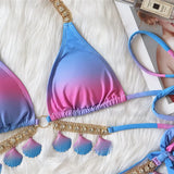Toloer New Sexy Strap Gradient Print Women's Split Swimsuit Luxury Crystal Diamond Bikini Shell