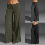 Women's Trousers Spliced Thin Multi-Pocket Broad-Legged Ladies